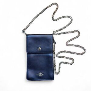 Rare Coach Black Leather Snap Phone Crossbody Bag with Detachable Gold Strap